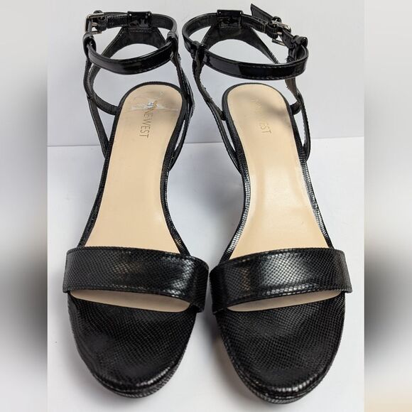 Nine West Jazz Girl Black Patent Strappy Snakeskin Print Platform Heels Womens 9 - Picture 5 of 7